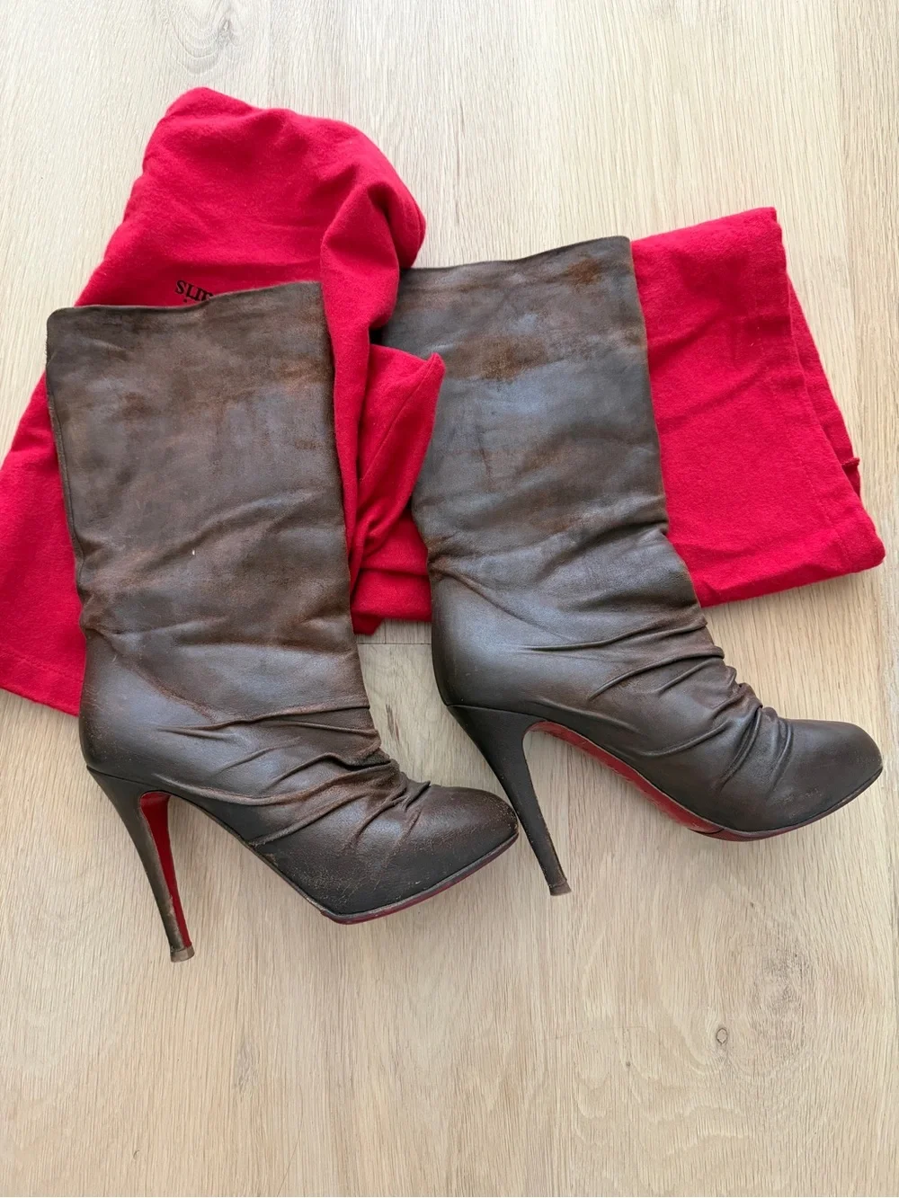 Christian Louboutin Brown Suede Over-the-Knee Boots - Picture 7 of 8